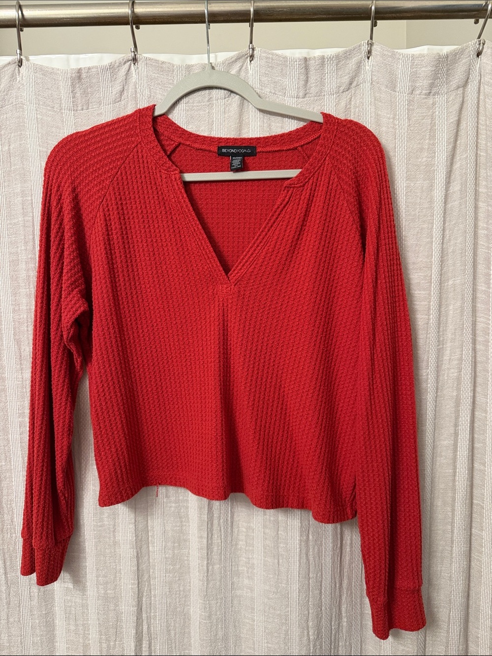 Beyond Yoga Red Waffle Knit V-Neck Pullover